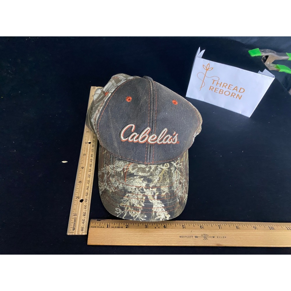 Cabelas Hat Camouflage Hunting Outdoors Baseball Cap Logo Orange Accent